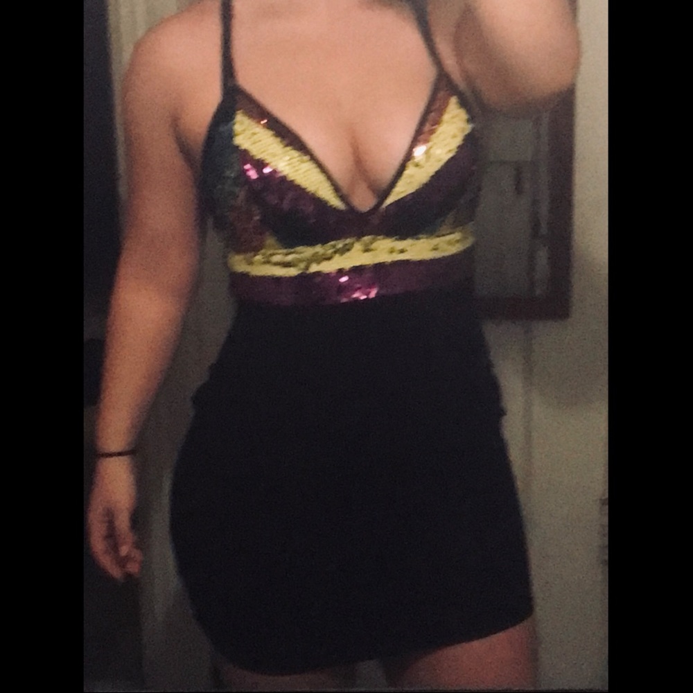 Heart Front Sequences Spandex Mini Dress